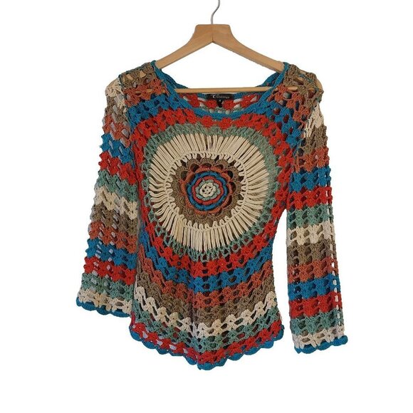 Trendology Tops - Trendology Retro Boho Crochet Long Sleeve Pull Over Top Size Medium